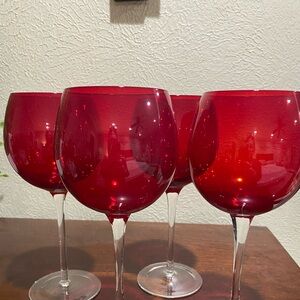 Set of 4, Ruby Red Balloon Stemmed Wine Glasses from the Holiday Gem Collection